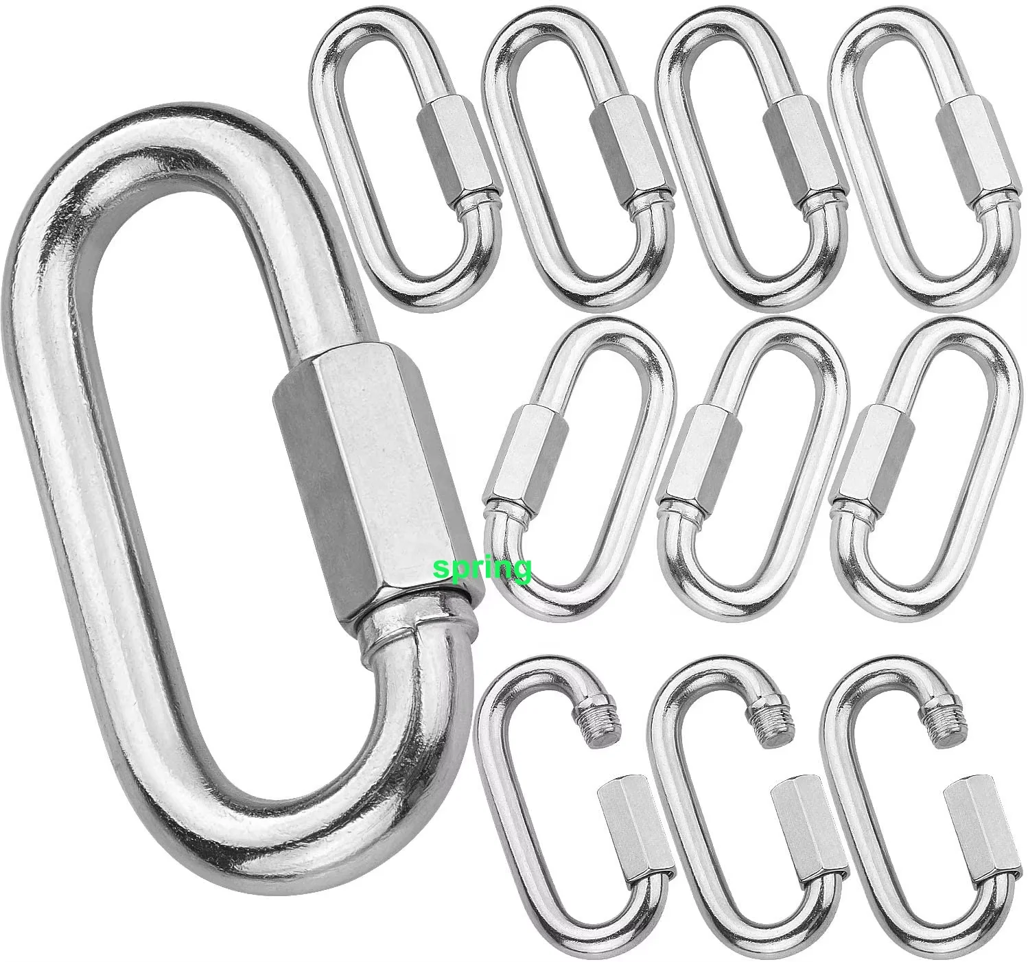 Heavy Duty Stainless Steel Quick Link Carabiner 2-1/4 Inch Oval Locking Snap Clamps with Threaded Nut Metal Hooks Heavy Industry