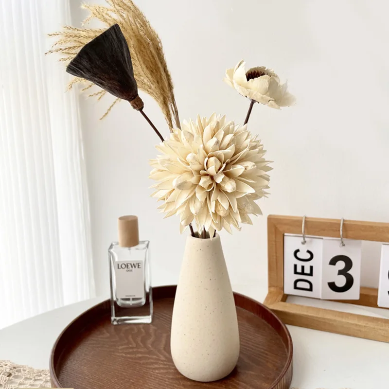 Nordic Rustic Minimalistic Small Decoration Retro Vase Clay Pottery Ceramic Bud White Flower Vase For Shelf Home Decor