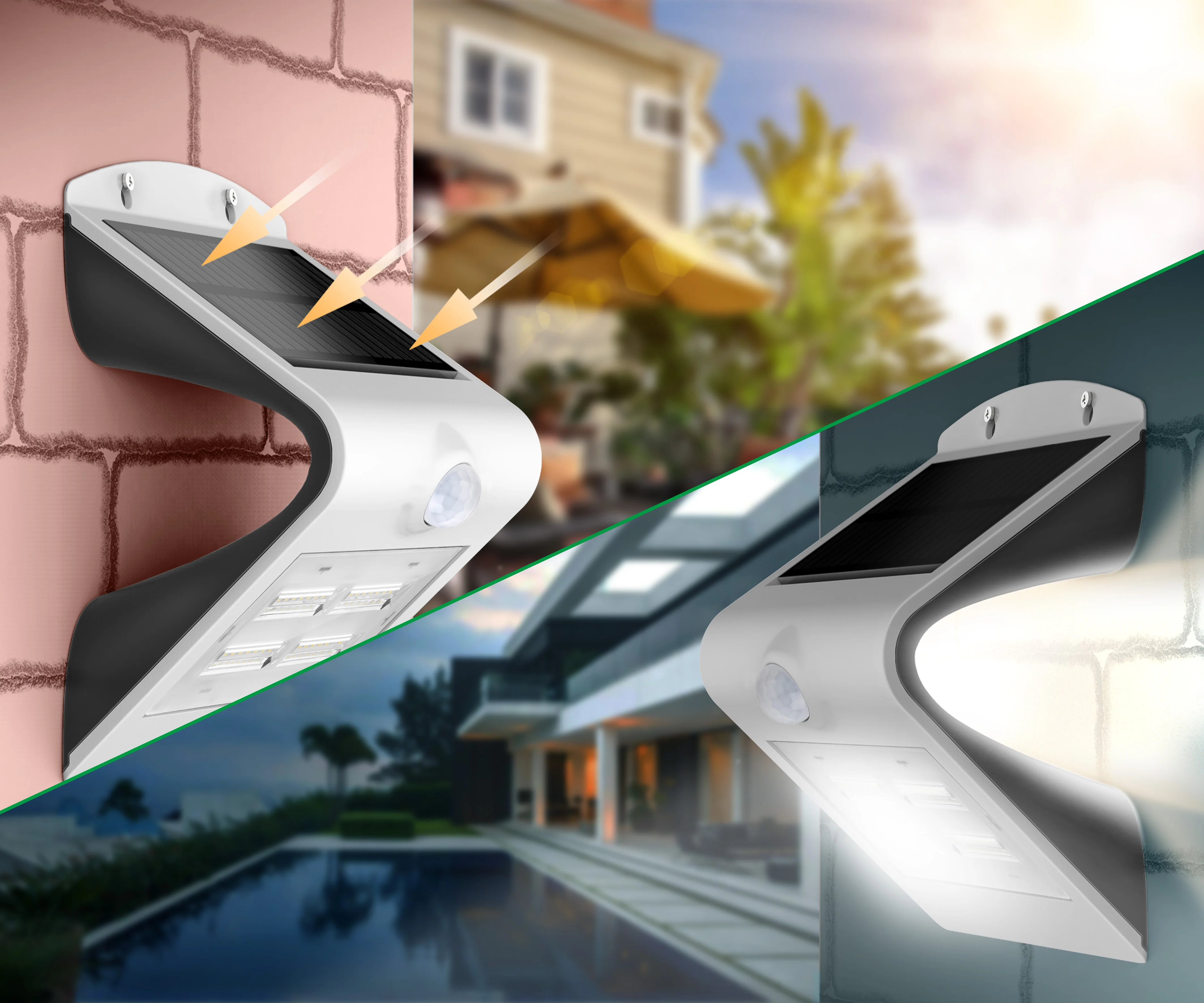 Global patent durable IP65 waterproof with sensor led solar energy garden wall light lamp outdoor