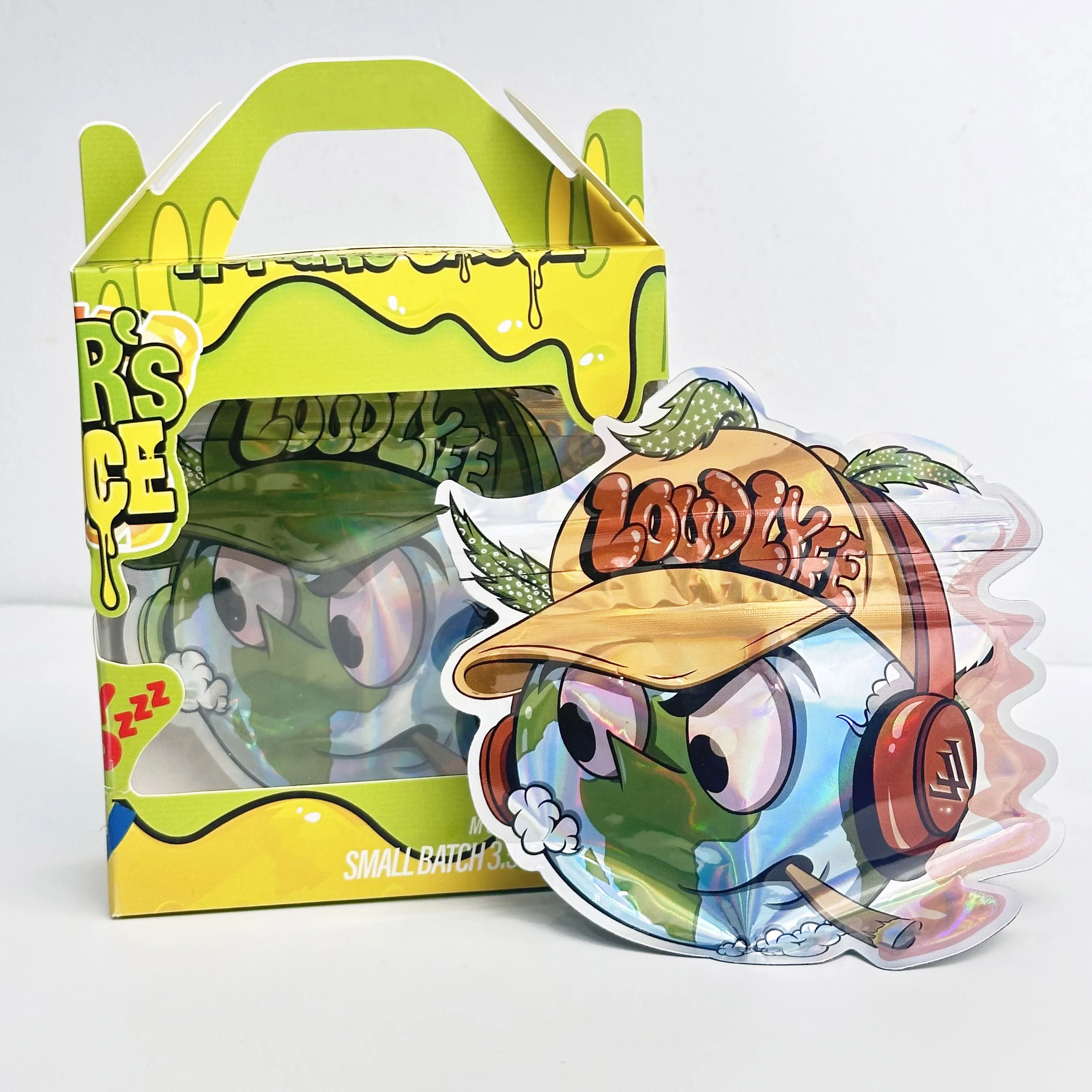 3.5g Mylar Bags Matching Boxes Custom Print Holographic Surface 3.5g Food Mylar Bag Box