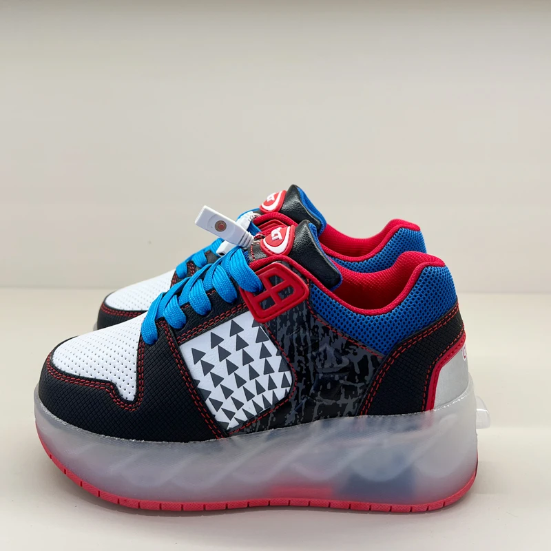 Unisex Kids Roller Skate Shoes Removable Become Sport Trainer LED Illuminate Flashing Skateboarding Rollerblades for Boys Girls