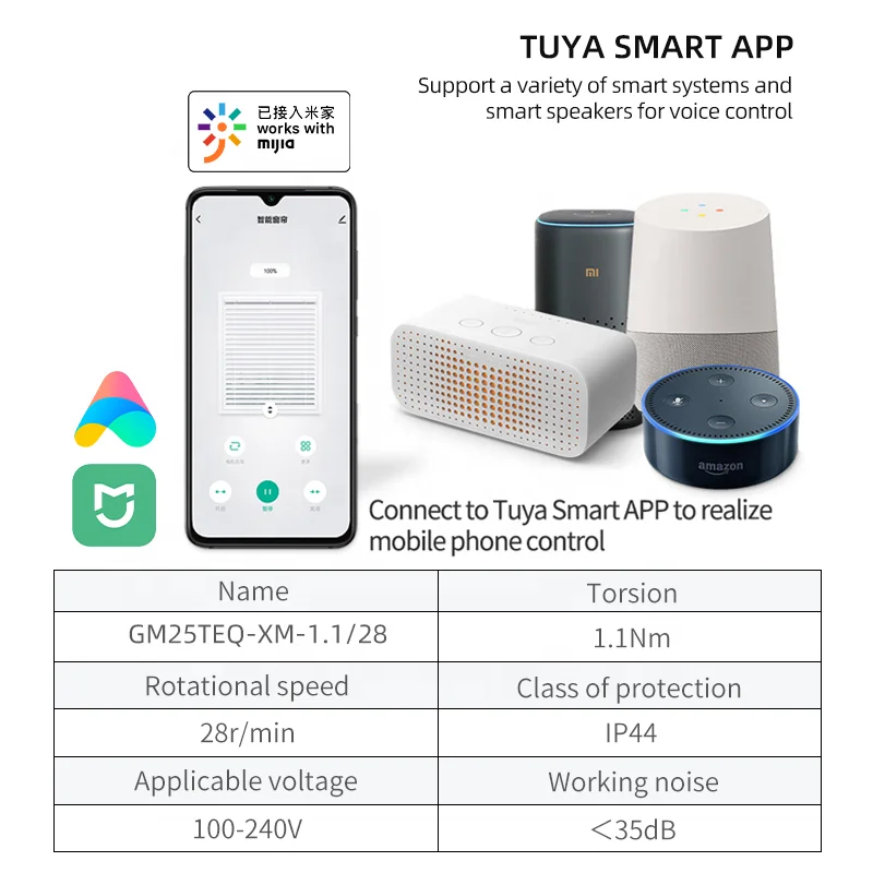 Mijia App Remote Control Motorized Electric Curtain Driver 25mm Smart Roller Blind Tubular Motor