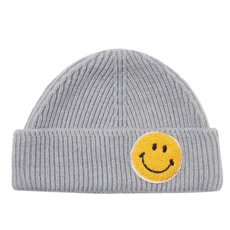 Whole Sale Smile Embroidery Logo Cartoon Skully Beanies Fisherman Hat, Beanie With Patch