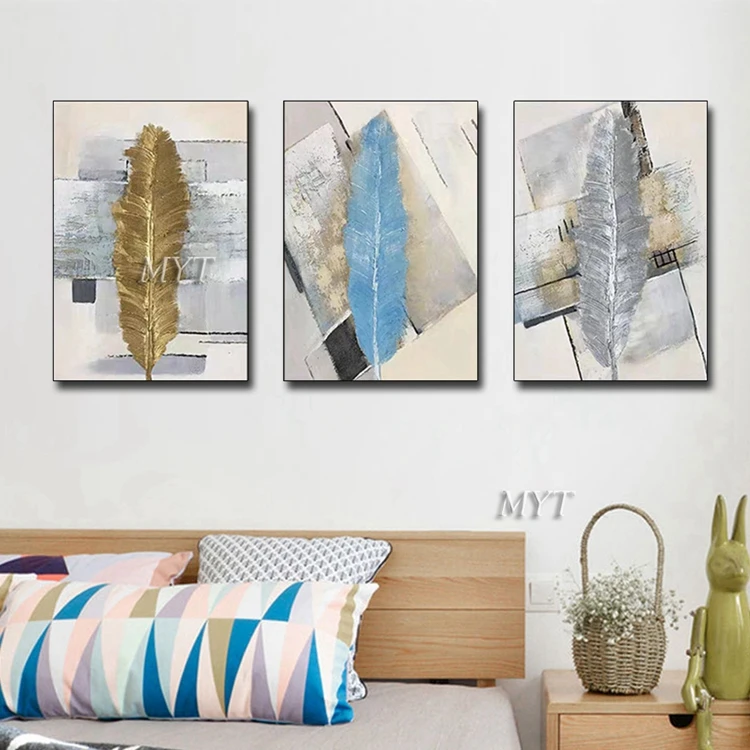 Modern Abstract Art Oil Painting 3 Panel Canvas Feather Paintings Picture Wall Decor