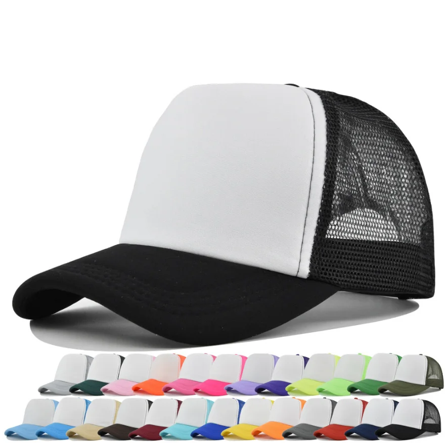 Custom 3D Embroidery Logo Sponge Trucker Cap High Quality Blank Foam Sport Hat 5 Panel Curved Brim Mesh Baseball Caps for Unisex