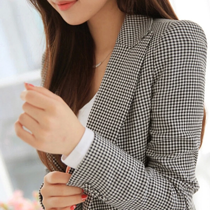 Latest Design Women Fashion Plaid Blazer Elegant Coat Suit  Long Sleeve Turn Down Collar Jacket Leisure British Style Suit