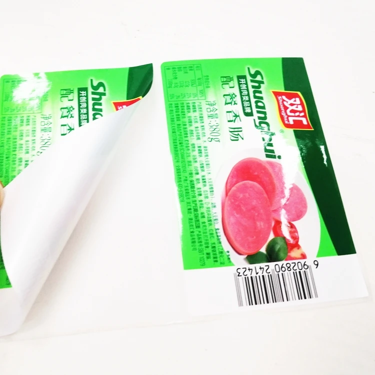 Waterproof Glossy Lamination Adhesive Sausage Packaging Label Sticker Rolls with Glassine Release Liner