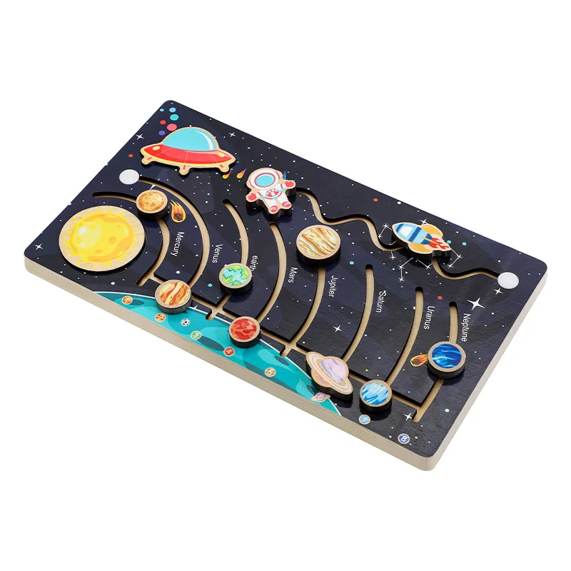Children Wooden Puzzle Solar System Space Planet Cognitive Baby Early Education Wooden Puzzle Board Kids Montessori Wooden Toys