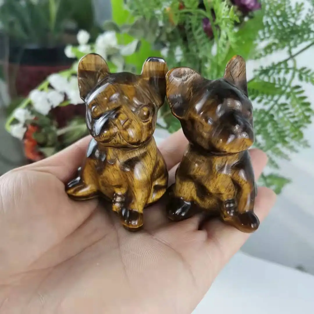 Natural Crystal Craving Yellow Tights French Bulldog Hand Carved Crystal Animal Carvings Crafts For Christmas Gift