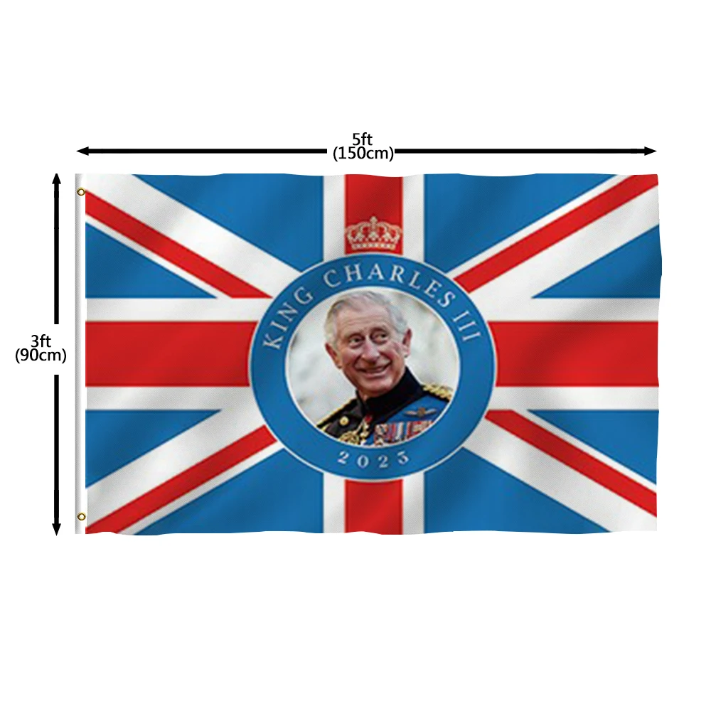 Cheap Custom High Quality 100% Polyester 90x150cm/3x5 ft UK King Charles III 2023 Coronation