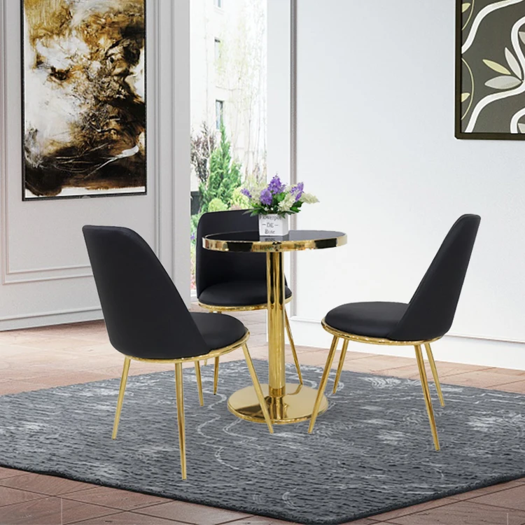 Luxury Home Furniture Dining Room Design Tempered Black Glass Circle Top Dinning Table Dining Table Set