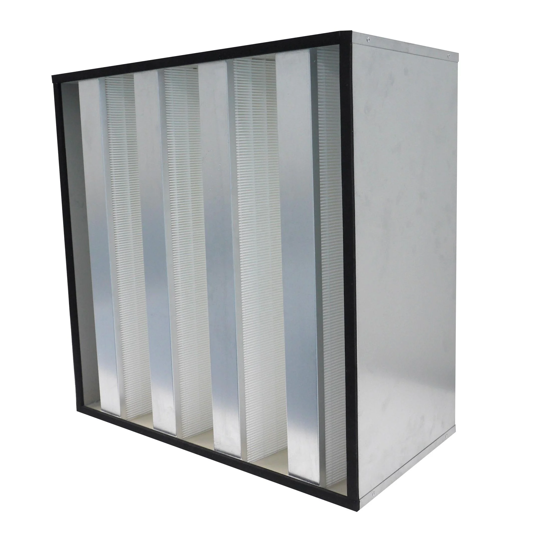 Hot Selling Galvanized Frame HEPA H14 Filter Industrial V-Bank 4V 5V Air Cleaner Big Airflow Glass Fiber Bank Type