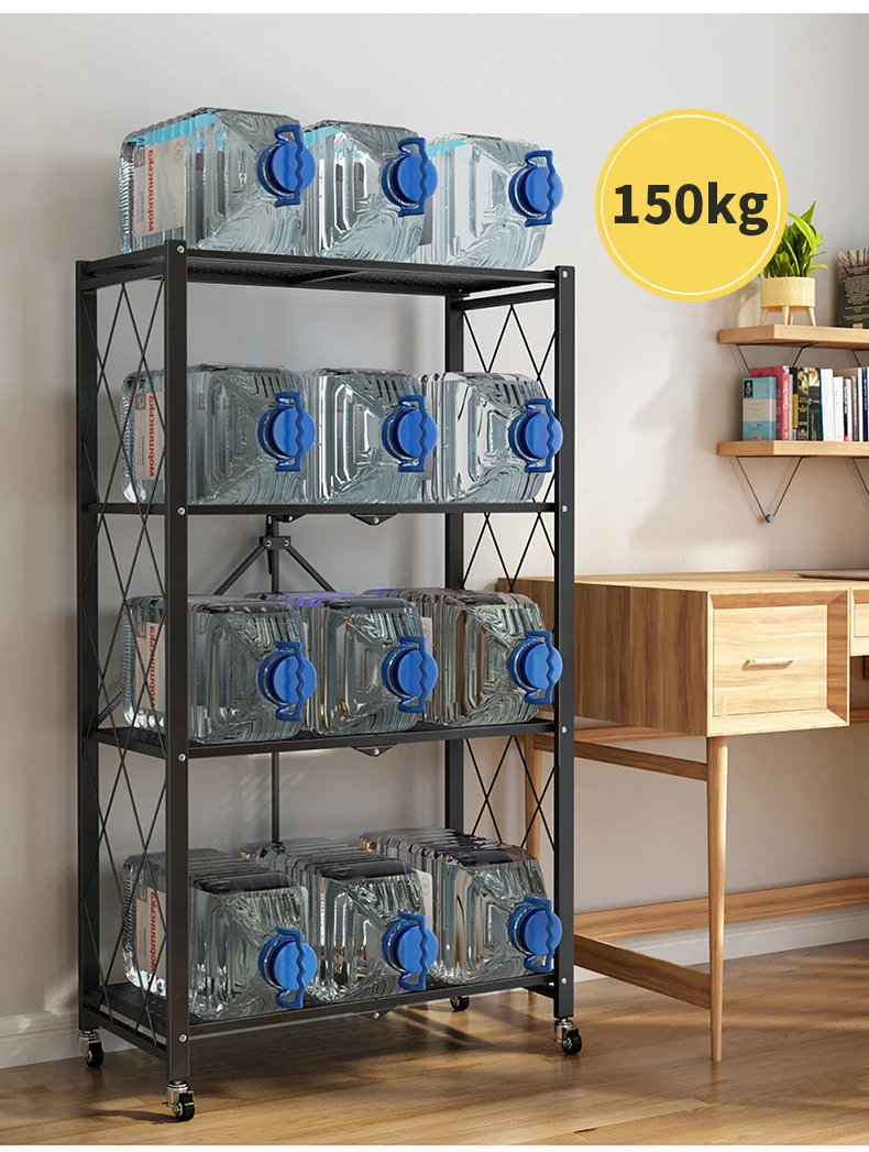 General Purpose Collapsible/Foldable Shelving Unit, Small Rack with Wheels | Organizer, Rolling Cart, Home Kitchen Metal Wire