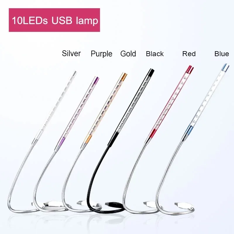 LED USB Keyboard Night Light Flexible Lamp 10 LED for Reading Notebook PC Laptop