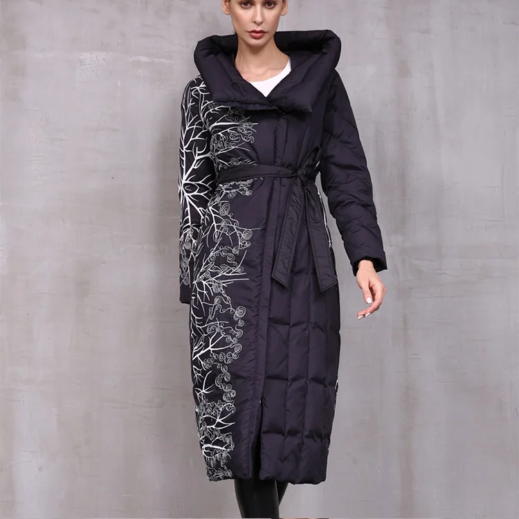 Explore now New Design Sense Printing Hand Embroidered Down Jacket Long starter jacket