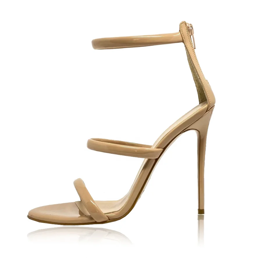 New fashionable women high heel shoes synthetic straps thin heel round toe sandals supplier in Chengdu