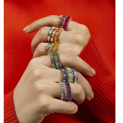 2020 Amazon Best Selling Rainbow Cubic Zirconia Anniversary Eternity Ring Multi colors Crystal Wedding Bands Rings for Women