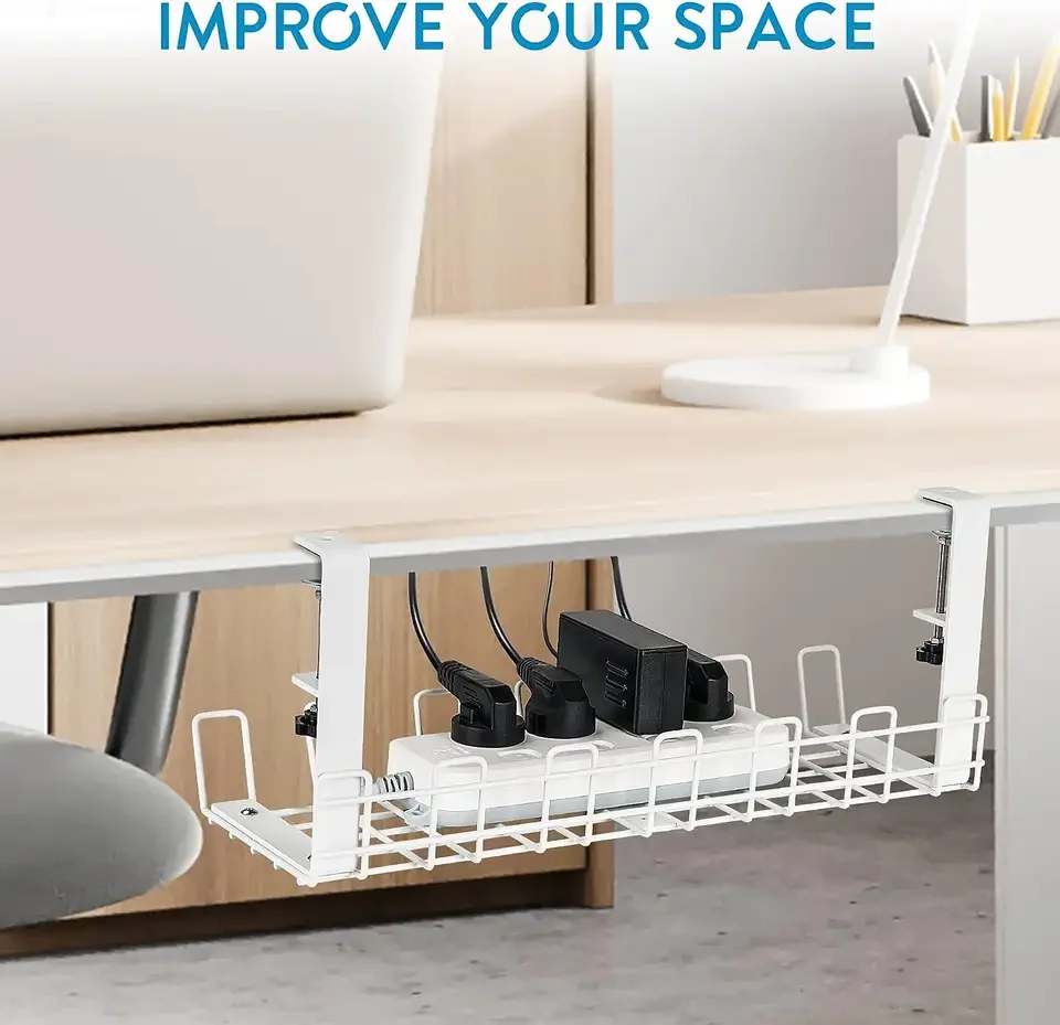 Living room Office Under Desk No drilling adjustable sturdy Cable Management Tray Metal Cord Wire Organization