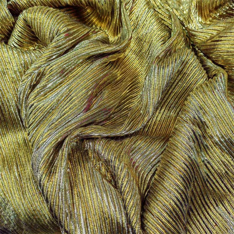 Custom single jersey metallic gold silver pleated fabric knit polyester pleated fabric for skirt