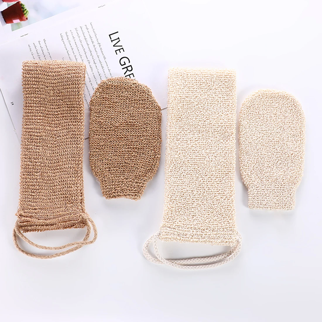 Wholesale Natural Jute Hemp Bath Set Cotton Bath Gloves Belt Exfoliating Mitt Deep Cleaning Pull Back Strip Remover Dead Body