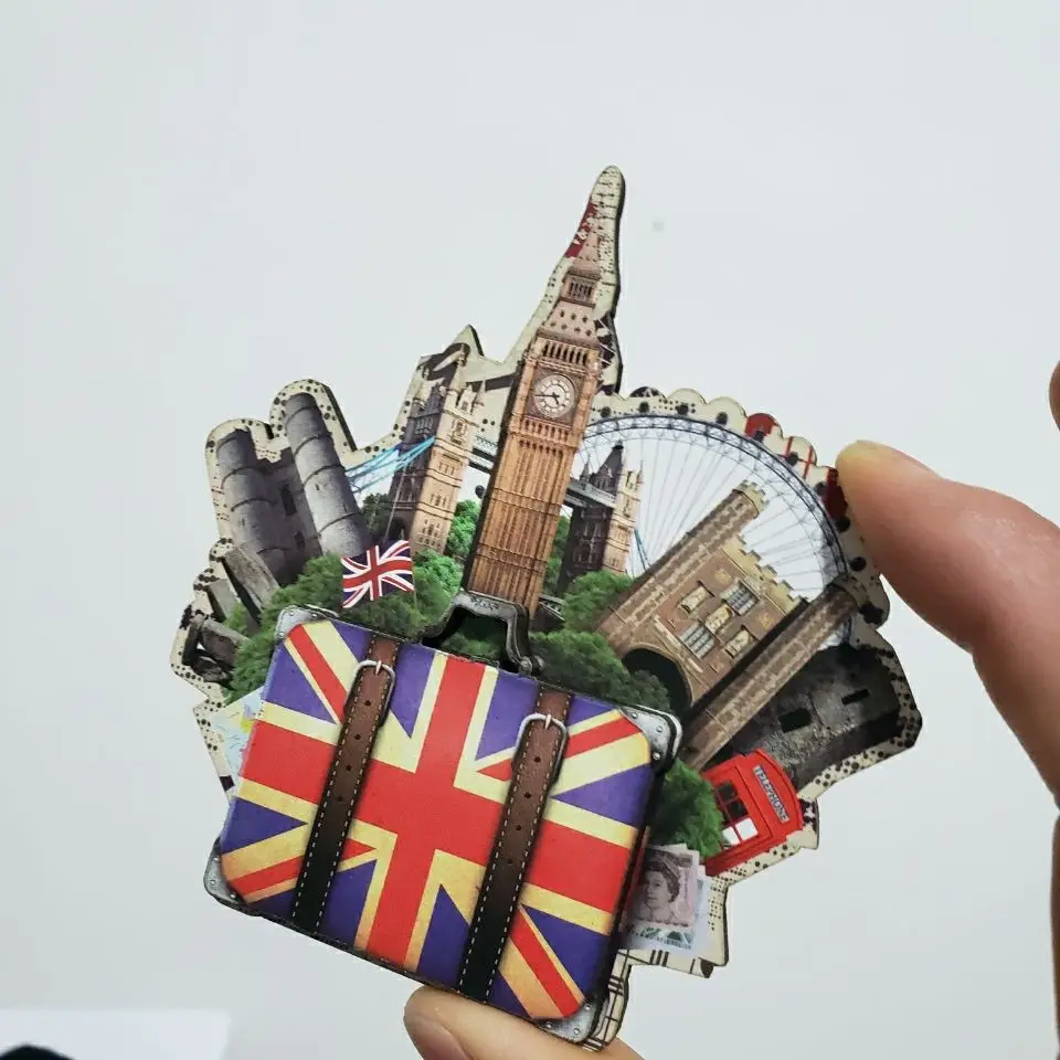 Special British 3D two-layer handmade refrigerator wood souvenir magnet