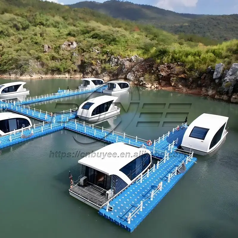 New Living Style Fiberglass Boat Family Using Boat Accommodation Wharf Boat with Living Room Kitchen Bathroom