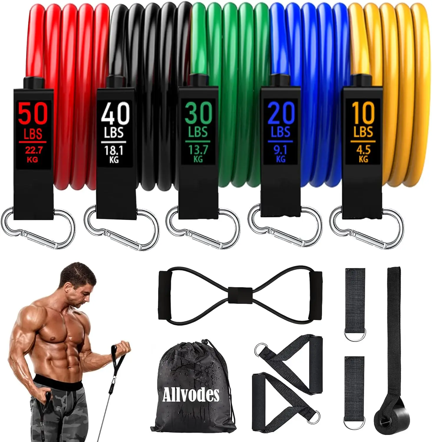 150Lbs Portable Workout Resistance Bands Set Home Physical Therapy Exercise Fitness Bands with Door Anchor Handles for Men Women