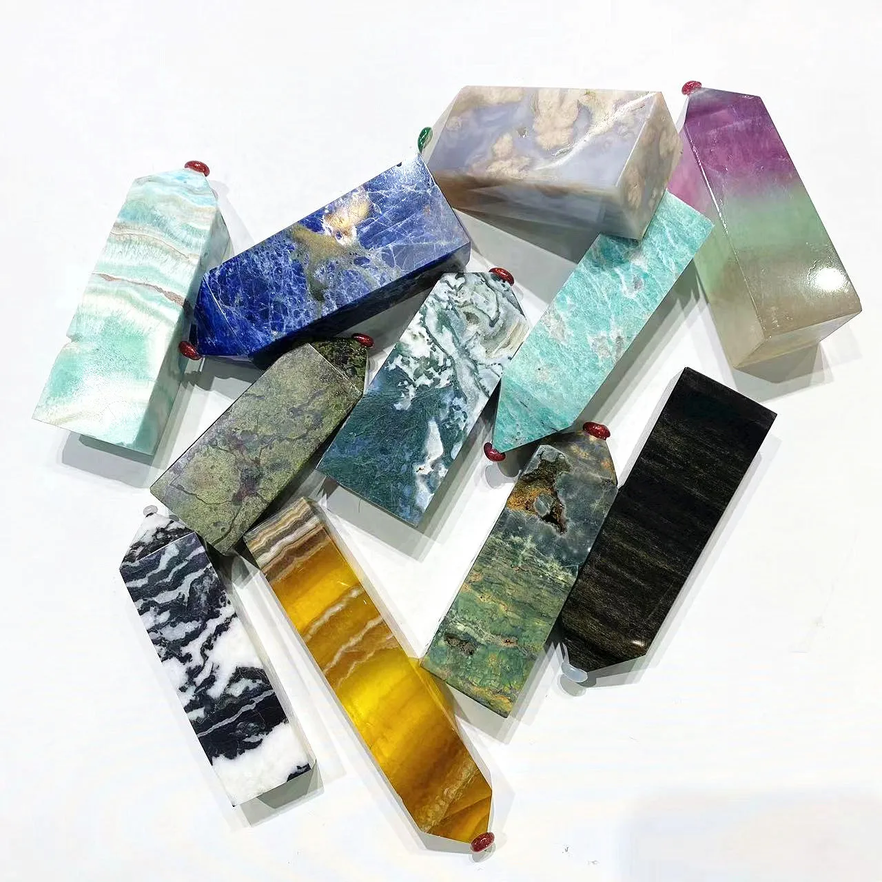 Natural Stones Energy Tetrahedron Crystal Point Agate Wand Quartz Obelisk Fluorite Tower Pillar for Decorate