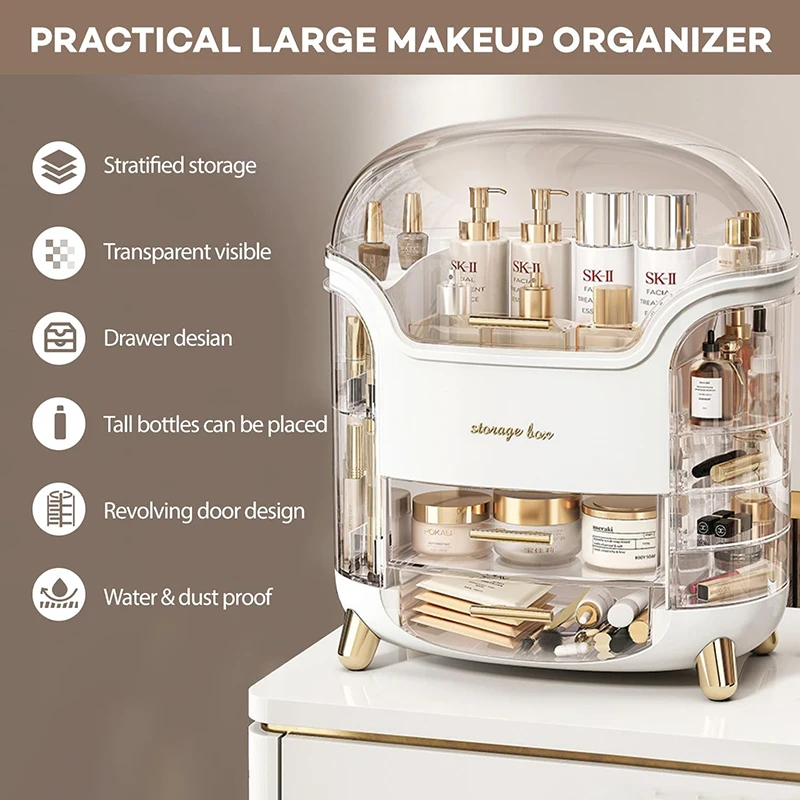 Bathroom Vanity Makeup Organizer Clear 10 Drawer Big Cosmetics Storage Box For Women Plastic Make Up Skincare Display Case
