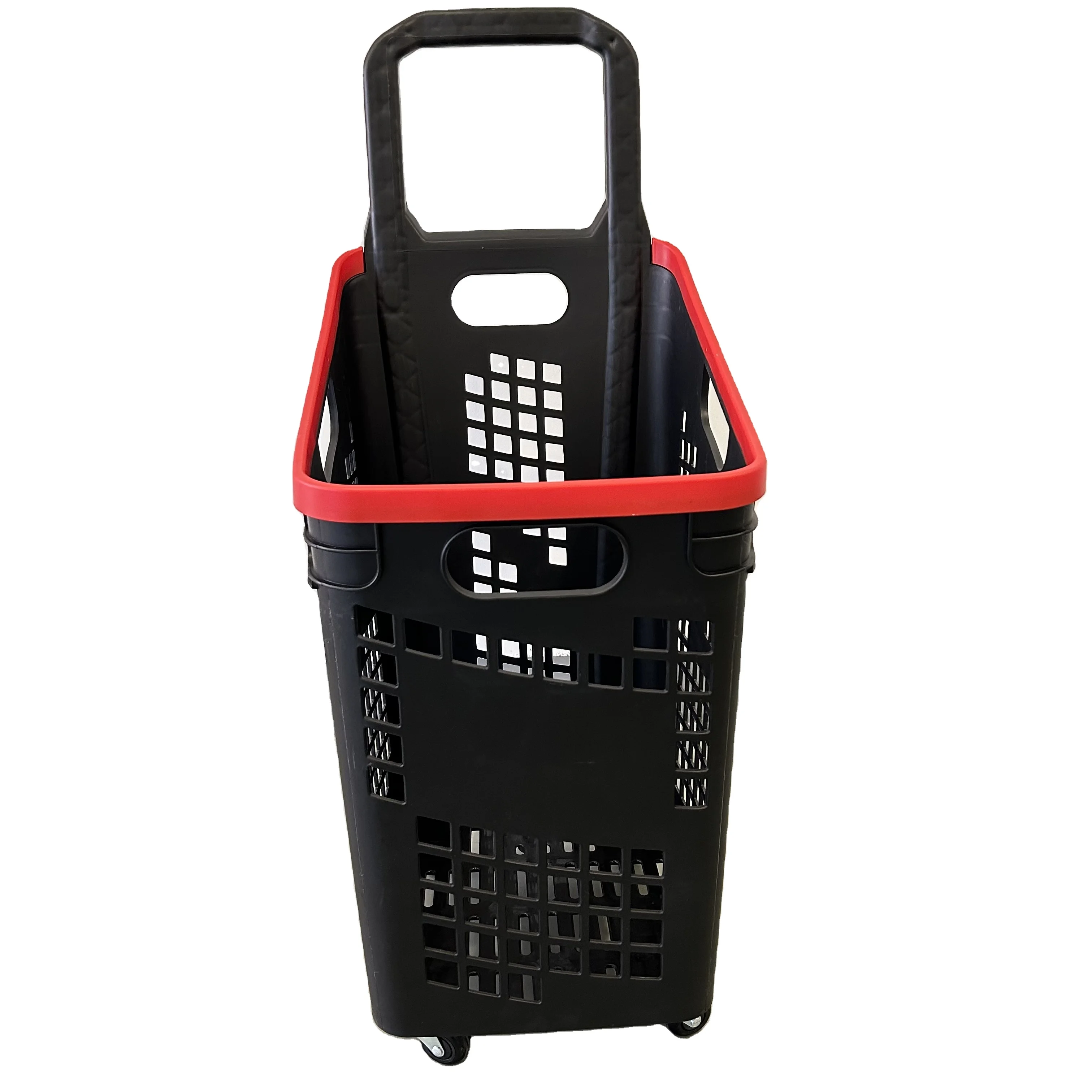 New Design Large Capacity 70L Supermarket Plastic Shopping Basket Trolley Cart With Wheels