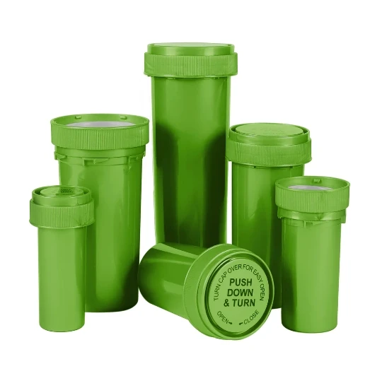 410 Count Pre Roll Tube Opaque Green Flower Container Eco-friendly Pill Bottles 8 Dram Reversible Cap Custom Logo PET PP Plastic