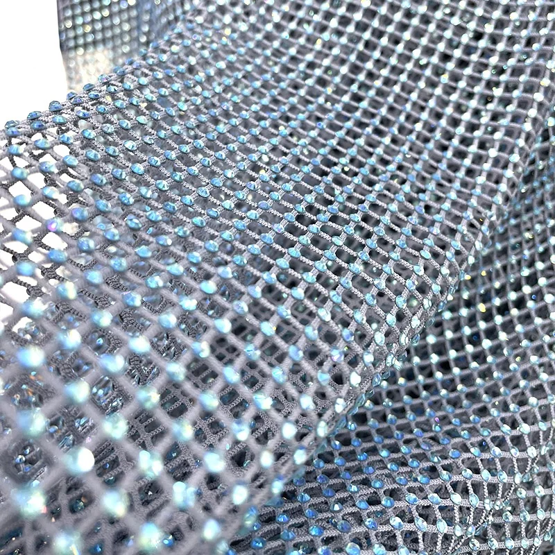 S556  bling hot fix rhinestone mesh fabric trendy customized crystal for dress