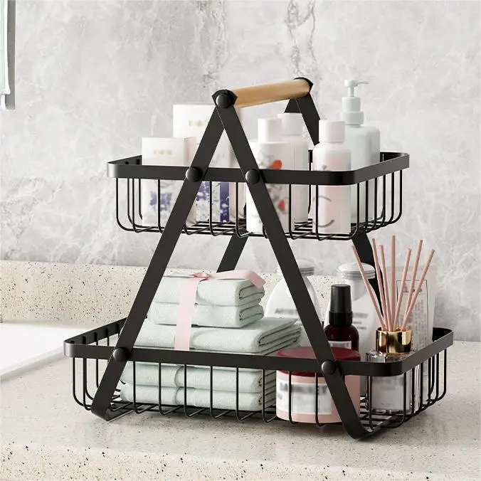 Amazon Top Selling Fruit Basket Metal 2 Tier Storage Organizer Hanging Basket For Kitchen Living Room Save Space