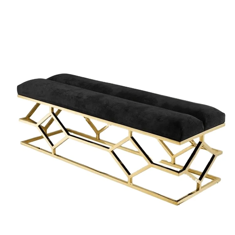 Light Luxury Bedroom Bed End Bench with Stainless Steel Frame Decorated