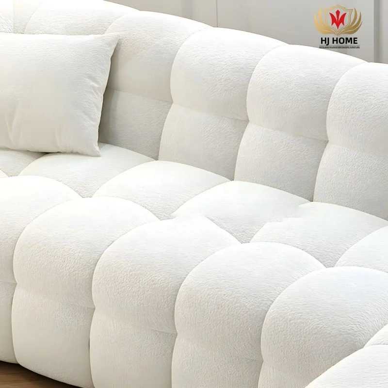 HJ HOME Scandinavian Living Room Sectional Sofas Modern White L-Shape Modular Sleeper Sectional Sherpa Cloud Couch