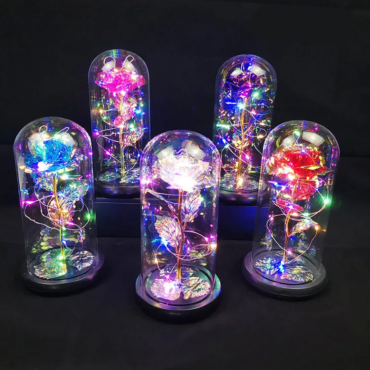Si Bo Rui Flor Blume Fleurs Artificial Flower 24k gold roses in led glass for valentine gifts preserved rose in glass gift box