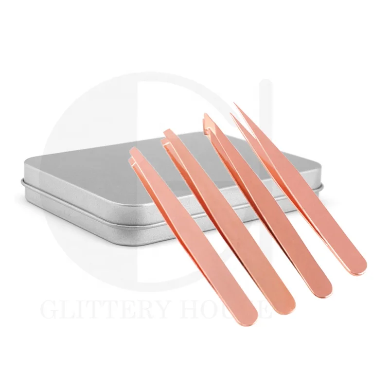 
rose gold eyebrow tweezer sets custom logo box private label tweezer for eyebrow makeup extension 