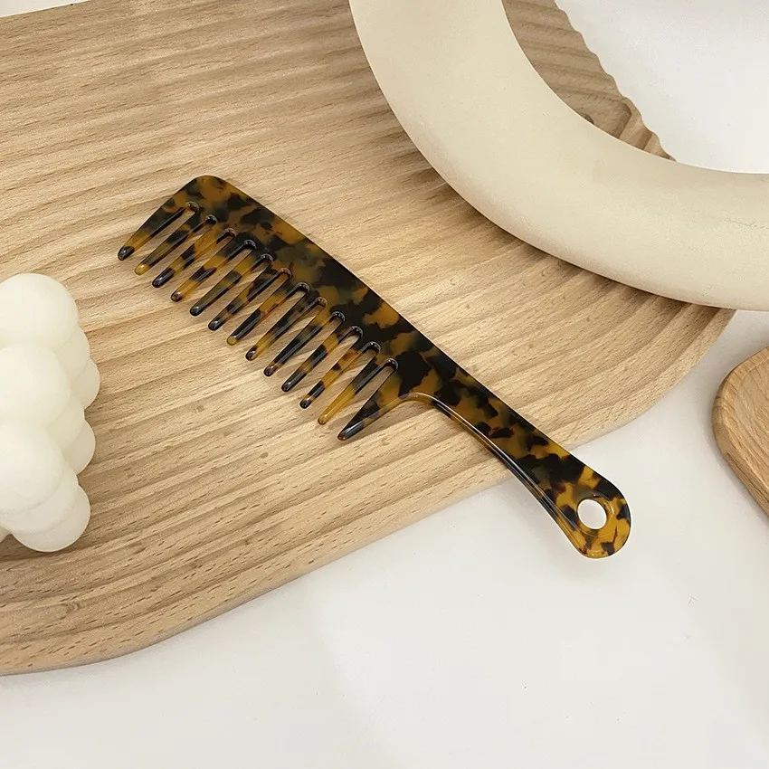 Factory Custom Logo Portable Anti Static Detangler Acetic Acid Leopard Marble Wide Tooth Comb Cellulose Acetate Hair Comb