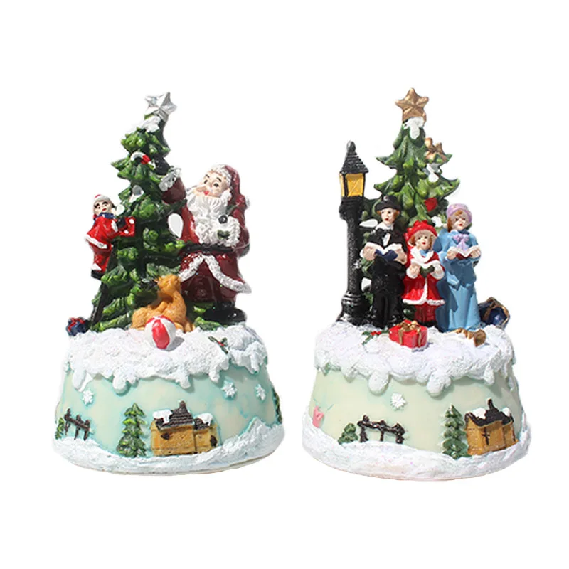 
2021 new Christmas music luminous cabin colorful flashing resin crafts ornaments European Christmas decorations gifts 