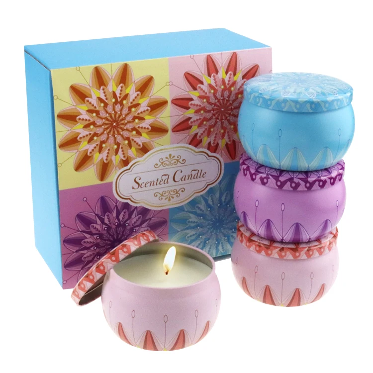 4.4OZ Scented Candles Gift set Natural Soy Wax Candle Tin Portable 4 set Travel Tin Candle