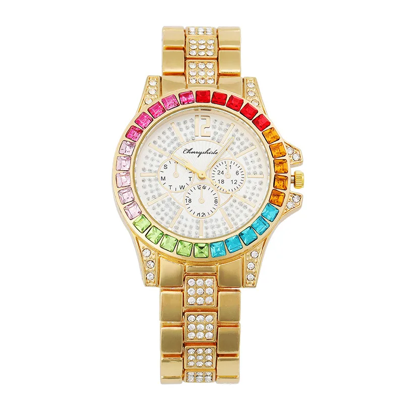 Factory Price Customize Mixed Color Quartz Watches Fashionable Iced Out Diamond Wrist Gold Watch For Man relogios masculinos