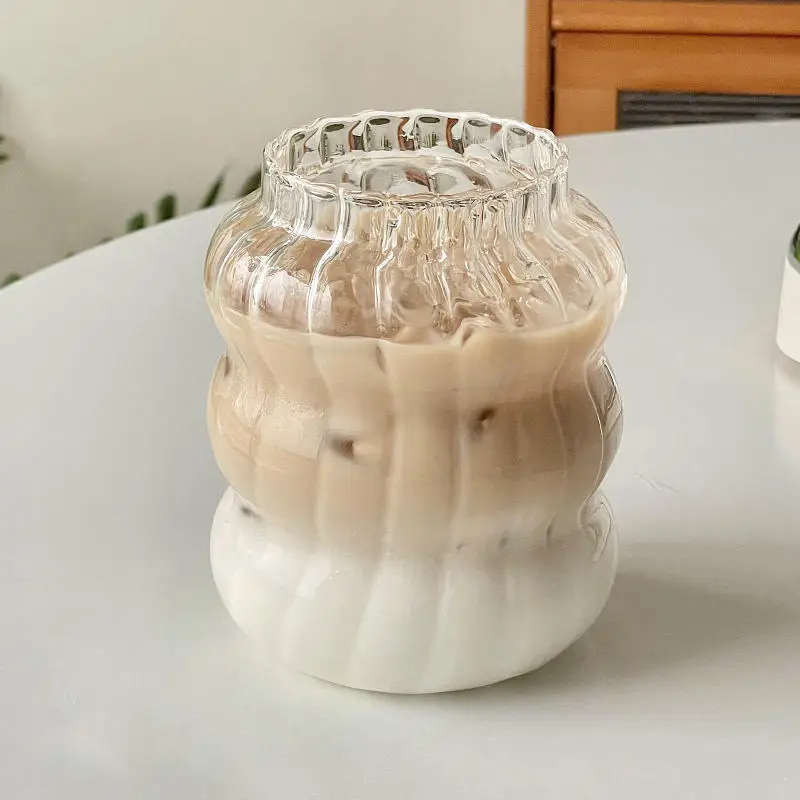 Hot Selling Minimalist Striped Transparent Glass Cups Creative Juice Water Cups Soda Bubble Tea Coffee Cups