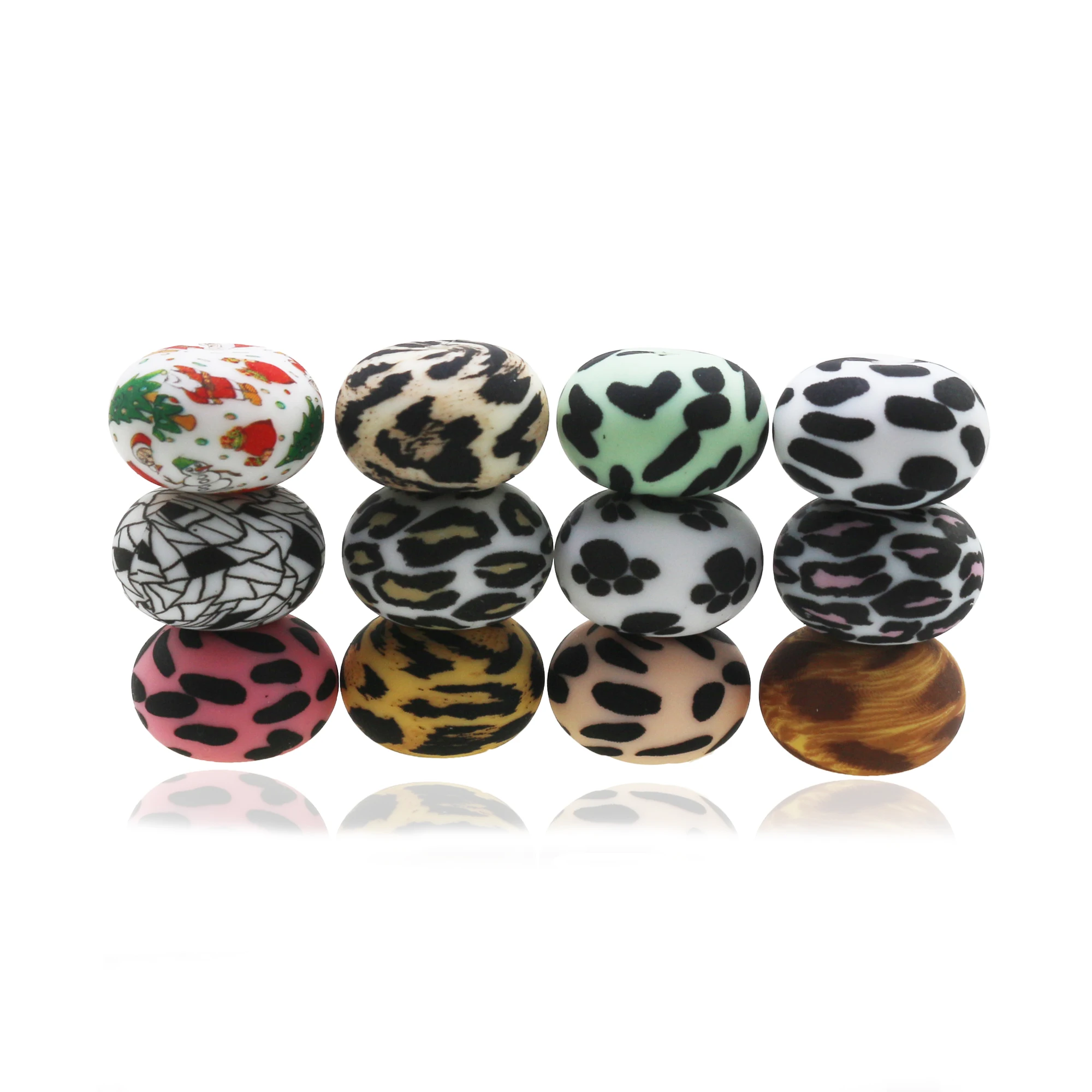 Hot Sell Silicone Leopard Print Abacus 20mm BPA FREE Silicone Baby Teething Beads For Keychain Wholesale Silicone Chew Bead
