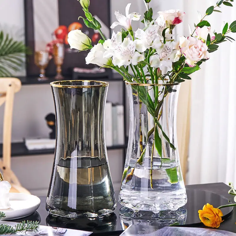 Modern home decor glass water bottle grey transparent flower vase for Home Decor Wedding or Gift