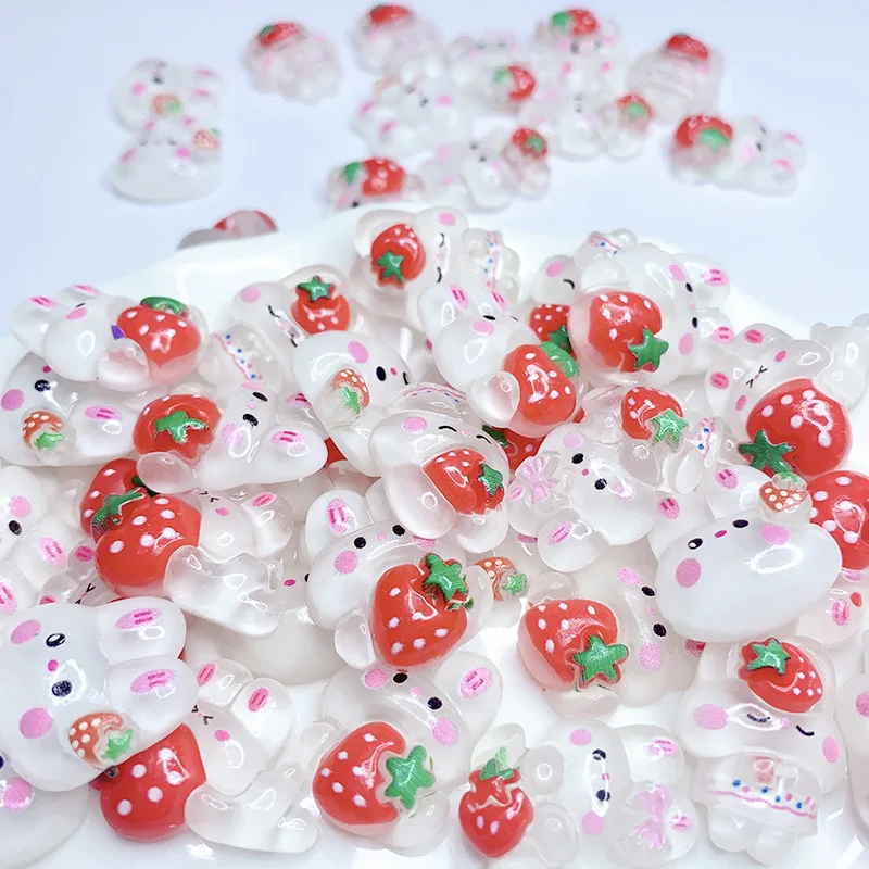 Hot DIY Accessories Transparent Rabbit Strawberry Bunny Shape Resin Craft Cute Decoration Phone Case Hair Bow Hairpin Brooch