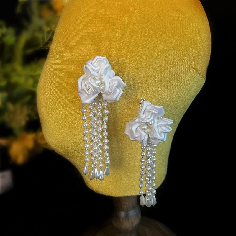 New Arrival Popular Women Ear Clip Wedding Gift Party Bead Earring Long Trendy Pearl Bridal Earrings