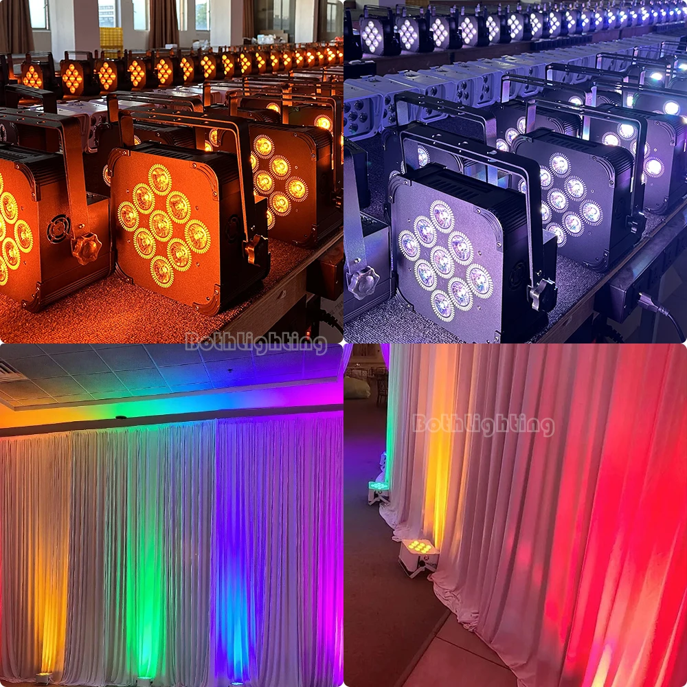 Bothlighting 9*18W Led Battery Wireless Lights RGBWAUV 6in1 Flat Led Par Uplight DJ Event Entertainment