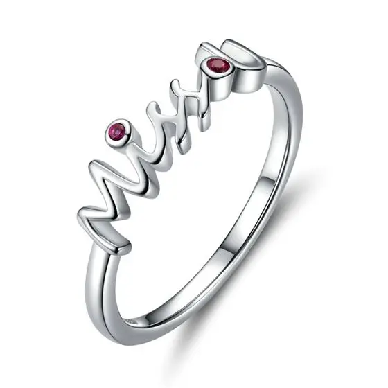 Silverbene Miss U Letters Red CZ 925 Sterling Silver Ring