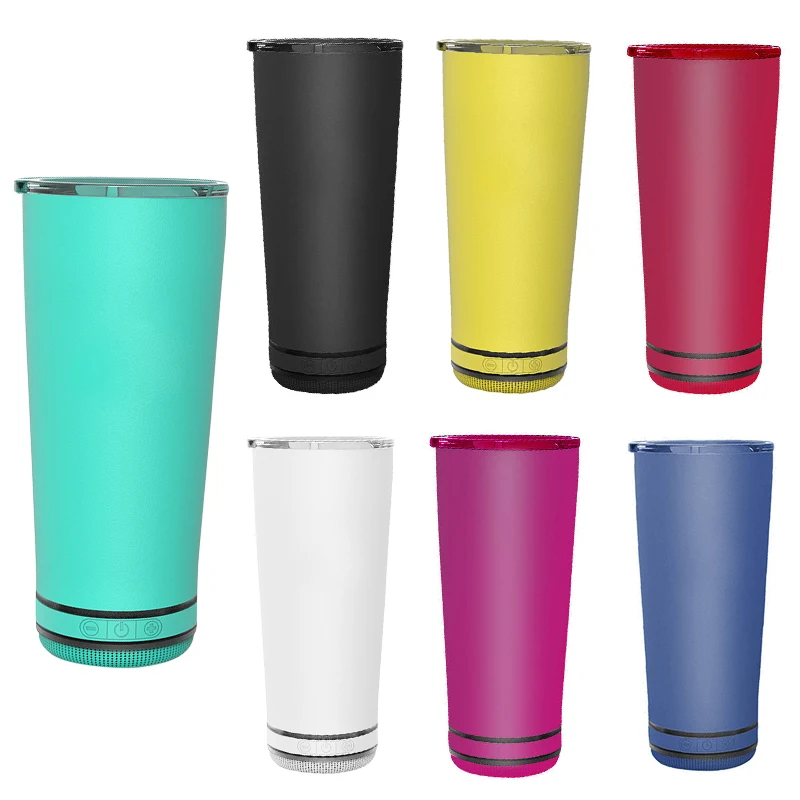 The Most Popular Smart Mark Blue tooth Red Tumbler Waterproof Cup Stainless Steel Kettle Speaker Supports Usb Charging