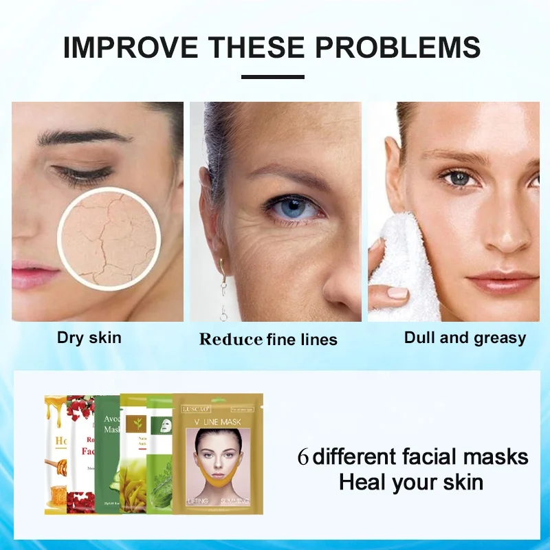 6 Kinds Small Moq Cheap Price Sheet Hydrating Wholesale Facial Mask